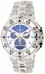 Invicta Watches : 17469 Silver And Blue Dial Uni-directional Rotating Stainless Steel Band Men Watch