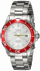Invicta Watches : 17567 Silver Dial Stainless Steel With Red Top Ring Band Men Watch