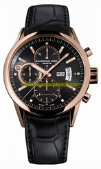 Raymond Weil Watches : 17740-G-20001 Mechanical Chronograph Automatic Winding 18ct Rose Gold With Black Leather Strap Men Watch
