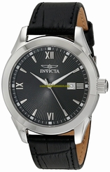 Invicta Watches : 18113 Black Dial Analog Date Black Leather Men Watch
