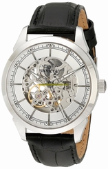 Invicta Watches : 18132 Mechanical Hand Wind Skeleton Dial Black Leather Men Watch