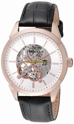 Invicta Watches : 18139 Mechanical Hand Wind Skeleton Dial Black Leather Men Watch