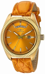 Invicta Watches : 18278 Orange Dial Genuine Leather Band Women Watch