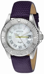 Invicta Watches : 18399 Quartz Mother of Pearl Dial Date Purple Leather Women Watch