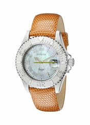 Invicta Watches : 18403 Quartz Mother of Pearl Dial Orange Leather Women Watch