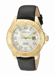 Invicta Watches : 18427 Quartz Mother of Pearl Dial Black Leather Men Watch