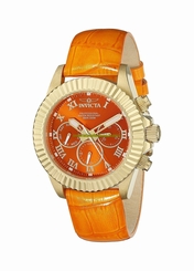 Invicta Watches : 18486 Quartz Analog Day Date Orange Leather Women Watch