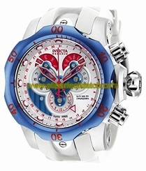 Invicta Watches : 18536 White With Blue & Red Accents Dial Uni-directional Rotating Blue Ion-plated Band Men Watch