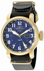 Invicta Watches : 18889 Blue Dial Date Black Leather Men Watch
