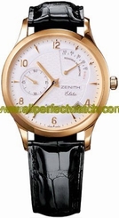 Zenith Watches : 18.1125.685/01.C490 Automatic COSC Silver Guilloche With Power Reserve Indicator Between 12 And 3, Date Between 4 And 5 And Seconds Sub- At 9 Dial Black Crocodile Leather Band Men Watch