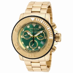Invicta Watches : 19604 Green Dial Uni-directional Rotating Gold Ion-plated Band Men Watch