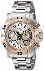 Invicta Watches : 19702 Pink Dial Two-tone Watch Featuring Brushed Rose Gold-tone Dial With Luminous Hands Roman Numeral Hour Markers And Trio Of Subdials Chronograph Men Watch