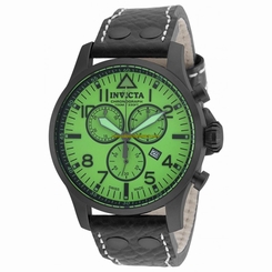 Invicta Watches : 19754 Green Dial Chronograph Date Black Leather Men Watch