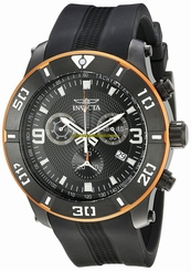Invicta Watches : 19827 Black Dial Day Date Black Polyurethane Men Watch