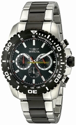 Invicta Watches : 19844 Black Dial Stainless Steel Band Men Watch