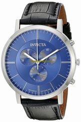 Invicta Watches : 19861 Blue Dial Chronograph Black Leather Men Watch