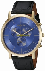 Invicta Watches : 19864 Blue Dial Chronograph Black Leather Men Watch