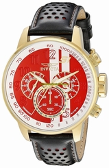 Invicta Watches : 19907 Quartz Red Dial Chronograph Black Leather Men Watch