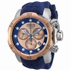 Invicta Watches : 19922 Rose And Blue Dial Uni-directional Rotating Rose Gold-plated Band Men Watch