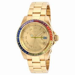 Invicta Watches : 20022 Gold Dial Fixed Gold-plated Set With Multi-colored Cryst Band Men Watch