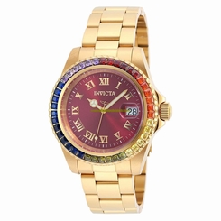 Invicta Watches : 20023 Burgundy Dial Fixed Gold-plated Set With Multi-colored Cryst Band Men Watch