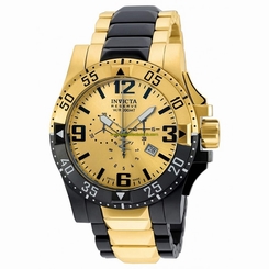 Invicta Watches : 20141 Gold Dial Uni-directional Rotating Black And Gold-tone Band Men Watch