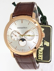 Audemars Piguet Jules 18k Rose Gold Moon Calendar Mens Watch Box/Books 26385OR