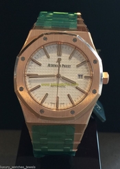AUDEMARS PIGUET ROYAL OAK 18K ROSE GOLD WHITE DIAL REF 15400OR.OO.1220OR.02