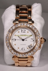CARTIER DE PASHA WATCH 18K GOLD WITH DIAMOND BEZEL (4 CTS)