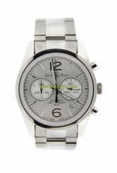 Bell & Ross Vintage Officer Silver Pilot Chronograph Stainless Steel Watch BR126