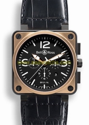 BELL & ROSS BR01-94 Pink Gold Carbon 46MM Authentic: Box, Papers & Int. Warranty