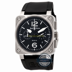 Bell & Ross Aviation Chronograph BR0394-BL-ST Auto Black Strap Mens Watch