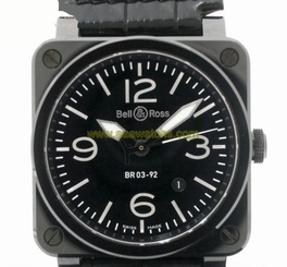 Pre-Owned Bell & Ross Black Ceramic/Leather/Dial Mens Automatic Watch BR03-92,MR