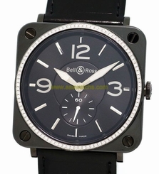 Pre-Owned BELL & ROSS Aviation Diamond BRS��BCD-CA Men's/Ladies SS Black Qz, MD