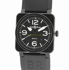 Pre-Owned Bell & Ross SS/Rubber Black Dial Men's Automatic Wristwatch BR03-92,MR