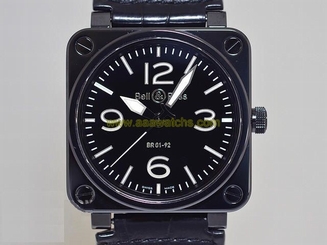 Pre-Owned BELL & ROSS BR01-92 SS/Ceramic/Leather Men's Black Automatic Watch,MD