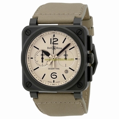 Bell and Ross Aviation Desert Type Beige Dial Chronograph Automatic Mens Watch
