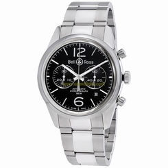 Bell and Ross Officer Chronograph Black Dial Mens Watch BR126-OFFICER-SSB