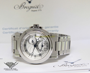 Breguet Marine Dual Time Stainless Steel Silver Dial Mens Watch 5857 Box/Papers