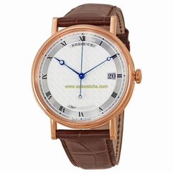 Breguet Classique Silver Dial 18kt Rose Gold Brown Leather Mens Watch
