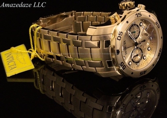Invicta Men Pro Diver Scuba Swiss Chronograph 18KT Gold Plated Stainless Steel