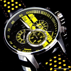 Men Invicta S1 Rally Racing Yellow Black Leather Chronograph Watch New