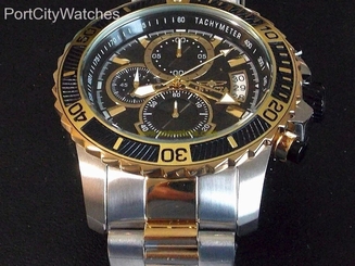 Invicta New Mens 45mm Pro Diver Black Dial Chronograph Two Tone S. Steel 22418