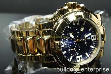 Mens Invicta Reserve Excursion Gold Plated Swiss Chronograph Blue Watch New
