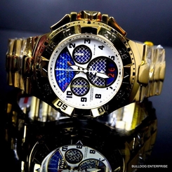 Invicta Reserve Excursion Twisted Metal Steel Swiss Gold Blue Chronograph New