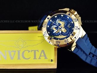 Invicta Reserve BLU Excursion Swiss Made Chrono Master Calendar 18KGP Poly Strap