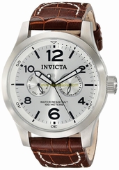 Invicta Men's 0765 II Collection Silver Dial Brown Leather Watch New
