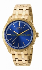 New Mens Invicta 19215 Blue Dial Gold Tone Bracelet Watch