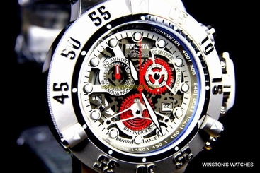 Mens Invicta Subaqua Noma III Skeletonized Chronograph Gray Red Swiss Watch New 843836004152