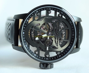 Invicta S1 Rally Mens Mechanical Gunmetal Skull Dial Black Leather Strap Watch